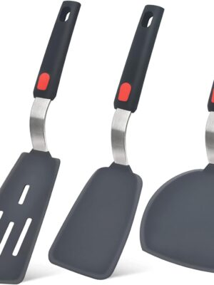 Silicone Spatula  Set of 3,  Heat Resistant Cooking Spatulas for Nonstick Cookware, Large Flexible Kitchen Utensils BPA Free Rubber Spatula Set for Egg, Pancake, Fish, Burger
