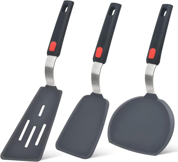 Silicone Spatula Set of 3, Heat Resistant Cooking Spatulas for Nonstick Cookware, Large Flexible Kitchen Utensils BPA Free Rubber Spatula Set for Egg, Pancake, Fish, Burger