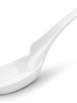 2-piece  Soup Spoons, Rice Spoons, Chinese Won Ton Soup Spoon - Notch and Hook Style, White
