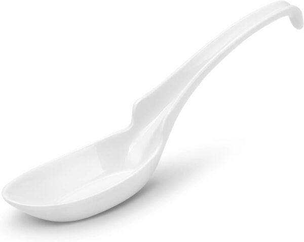 2-piece Soup Spoons, Rice Spoons, Chinese Won Ton Soup Spoon - Notch and Hook Style, White