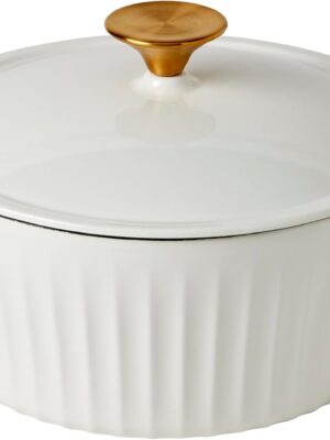 3-Quart Enameled Cast Iron Fluted Dutch Oven Pot with Lid, White