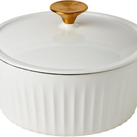 3-Quart Enameled Cast Iron Fluted Dutch Oven Pot with Lid, White