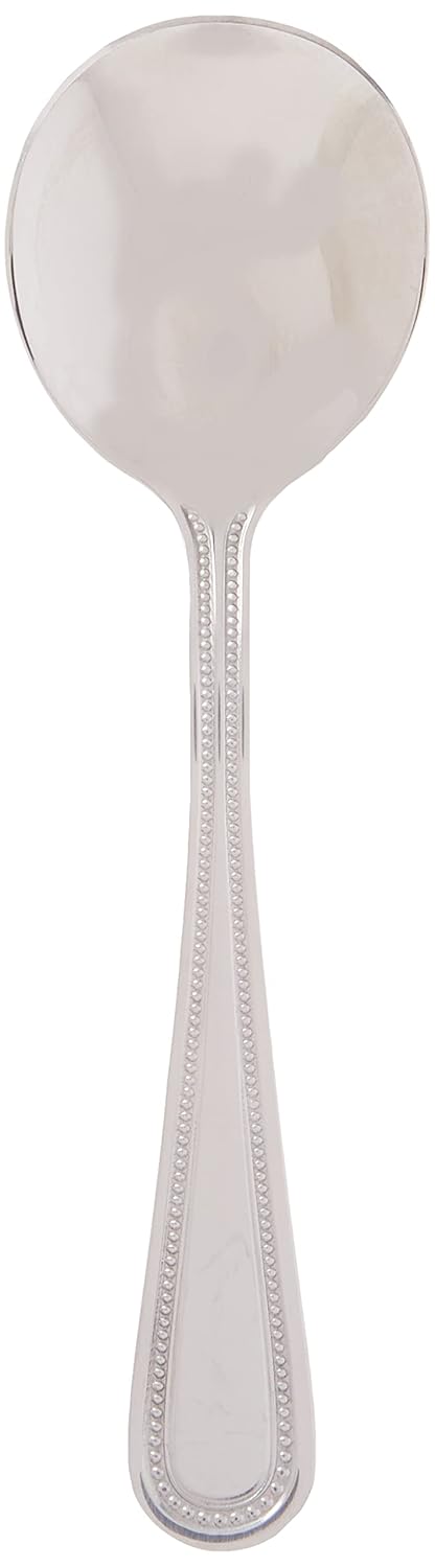 12-Piece Dots Bouillon Spoon Set, 18-0 Stainless Steel,Silver