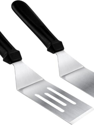 Metal Spatulas for kitchen Use, 2 Pieces Professional Serving Spatula with Heat Resistant Handle, 9.8 Inch Stainless Steel Spatula Ideal for Pancakes, Eggs, Griddle Scraper, BBQ or Desserts