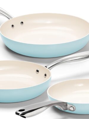 Non Stick Frying Pans Set - Ceramic Frying Pans Nonstick, 8'', 9.5'' & 11'' Nonstick Frying Pan Set, Non-Toxic, Ceramic-Coated, Light Blue