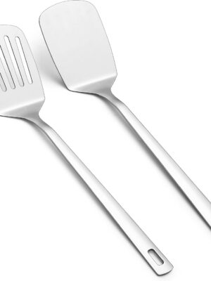 Stainless Steel Spatulas Set, Silver Slotted , Solid , Kitchen Spatulas for Nonstick Cookware, Dishwasher Safe, Easy to Clean