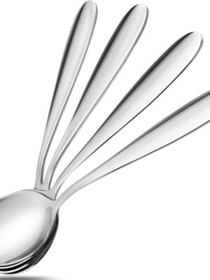 18/10 Stainless Steel Soup Spoons, 7.3-in Deep Heavy Weight Round Soup Thick Spoons, Suitable for Cereal Bouillon Milk Soup Hot Chocolate Dinner Guest, Pack of 4