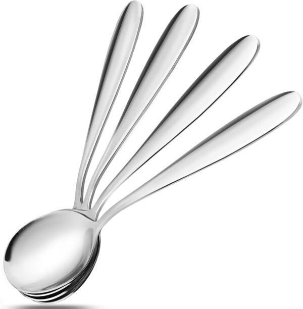 18/10 Stainless Steel Soup Spoons, 7.3-in Deep Heavy Weight Round Soup Thick Spoons, Suitable for Cereal Bouillon Milk Soup Hot Chocolate Dinner Guest, Pack of 4