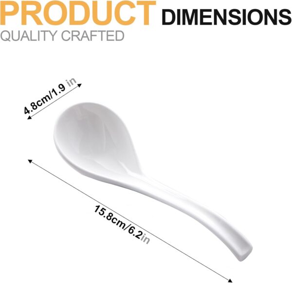 Ceramic Soup Spoons, Easy to Hold, Long Handle Perfect Depth Spoon Set for Japanese Ramen Noodles, Chinese Dumpling, Pho, Miso, Wonton, Dishwasher Safe -Set of 6 - White