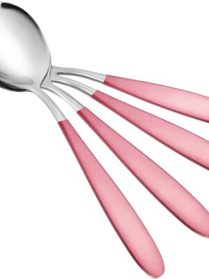 18/10 Stainless Steel Soup Spoons, 7.3-in Deep Round Soup Thick Pink Gifted Spoons, Suitable for Cereal Bouillon Milk Soup Hot Chocolate Dinner Guest, Pack of 4
