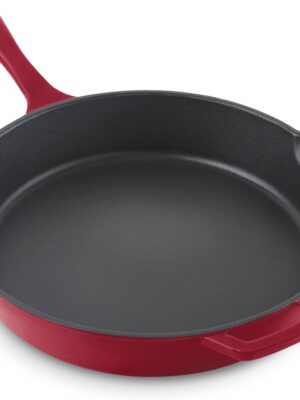 Inch Small Nonstick Cast Iron Skillet with Pour Spouts for Searing, Baking, Grilling, Roasting and More - Cranberry