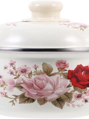 Retro Flower Enamel Stockpot with Lid Oven Safe Cooking Pot Enameled Pot for Stew, Sauce& Reheat Food Colorful