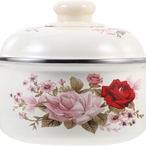 Retro Flower Enamel Stockpot with Lid Oven Safe Cooking Pot Enameled Pot for Stew, Sauce& Reheat Food Colorful