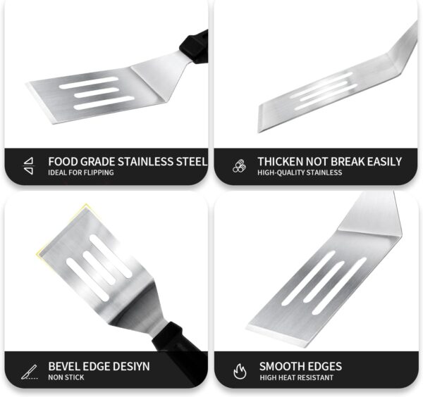 Metal Spatulas for kitchen Use, 2 Pieces Professional Serving Spatula with Heat Resistant Handle, 9.8 Inch Stainless Steel Spatula Ideal for Pancakes, Eggs, Griddle Scraper, BBQ or Desserts