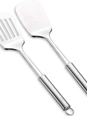 Stainless Steel Spatulas Set,  Silver Slotted , Solid , Heavy Duty Sturdy Kitchen Spatula High Heat Resistant, Ideal Cookware for Fish,Eggs,Pancakes, Dishwasher Safe, Easy to Clean