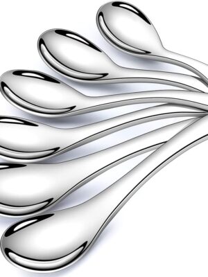 Soup Spoons, 6 Pieces Stainless Steel Korean Spoons,  Soup Spoons, 6.3 inches Heavy Duty  Thick Short Handle Ramen Spoons for Soup Cereals, Chinese Spoon