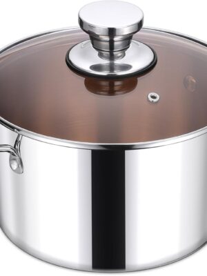 4-Qt Stock Pot, Triply Stainless Steel Stockpot with Glass Lid & Stay-Cool Handles for Cooking Simmering Soup Stew, Heavy Duty Cookware Works w/Induction, Non-toxic & Dishwasher Safe