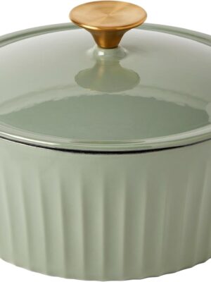 3-Quart Enameled Cast Iron Fluted Dutch Oven Pot with Lid, Sage Green
