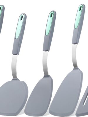 To encounter 5 Pieces Silicone Spatula Set, Non-Stick Silicone  Spatulas, Heat Resistance Cooking Utensils, Flip  for Fish, Egg, Pancake, Light Grey
