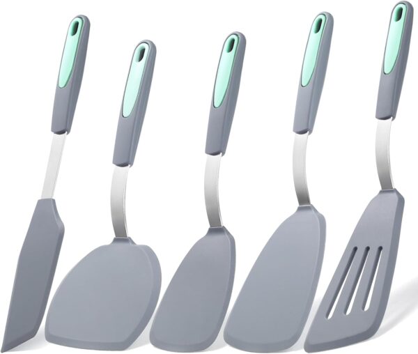 To encounter 5 Pieces Silicone Spatula Set, Non-Stick Silicone Spatulas, Heat Resistance Cooking Utensils, Flip for Fish, Egg, Pancake, Light Grey