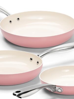Non Stick Frying Pans Set - Ceramic Frying Pans Nonstick, 8'', 9.5'' & 11'' Nonstick Frying Pan Set, Non-Toxic, Ceramic-Coated, Pink