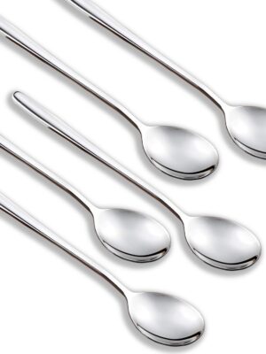 Set of 5 Premium Korean Soup Spoons, 8 Inch 18/10 Stainless Steel Long Handle Rice and  Spoon for Home, Kitchen, Restaurant, Cafe, Dishwasher Safe