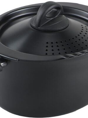 5.5 Quart Pasta Pot with Strainer Lid, Charcoal – Elongated Oval Pot for Longer Spaghetti, Lasagna, Penne & Farfalle Noodles, Heat Resistant Handles & Nonstick Interior, Large Pot for Cooking