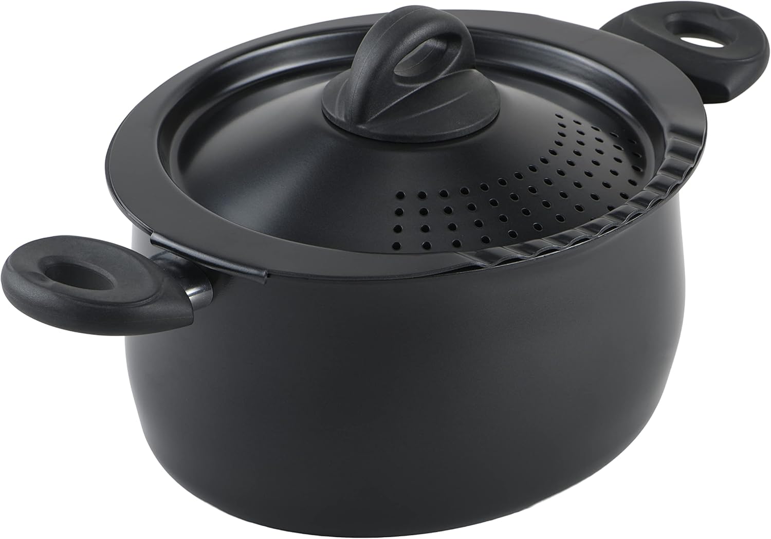 5.5 Quart Pasta Pot with Strainer Lid, Charcoal – Elongated Oval Pot for Longer Spaghetti, Lasagna, Penne & Farfalle Noodles, Heat Resistant Handles & Nonstick Interior, Large Pot for Cooking