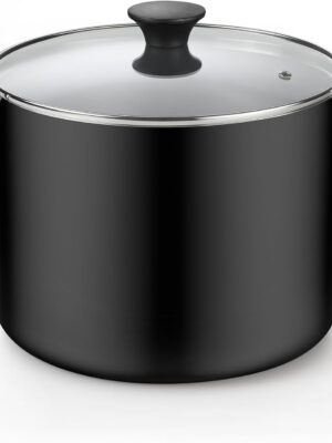 Nonstick Stockpot with Lid 10.5-Qt, Deep Cooking Pot Cookware Canning Stock Pot with Glass Lid, Black