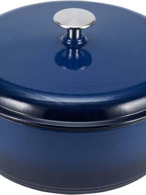 Cast Iron Dutch Oven Pot with Lid, Enameled, Round, Dual Handles, Heavy-Duty, Medium, 6-Quart, Navy