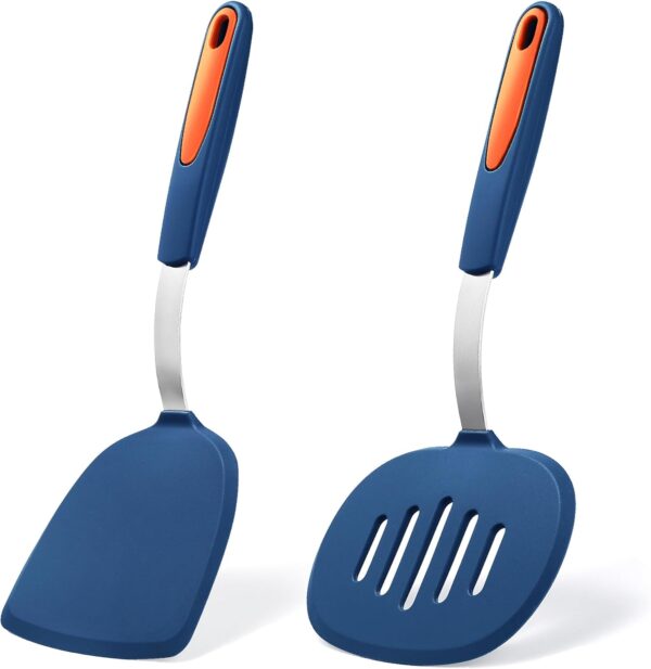 To encounter 2 Pieces Silicone Spatula set, Non-Stick Spatulas, Heat Resistant Silicone Cooking Flipper for Eggs, Fish, Pancakes, Navy Blue