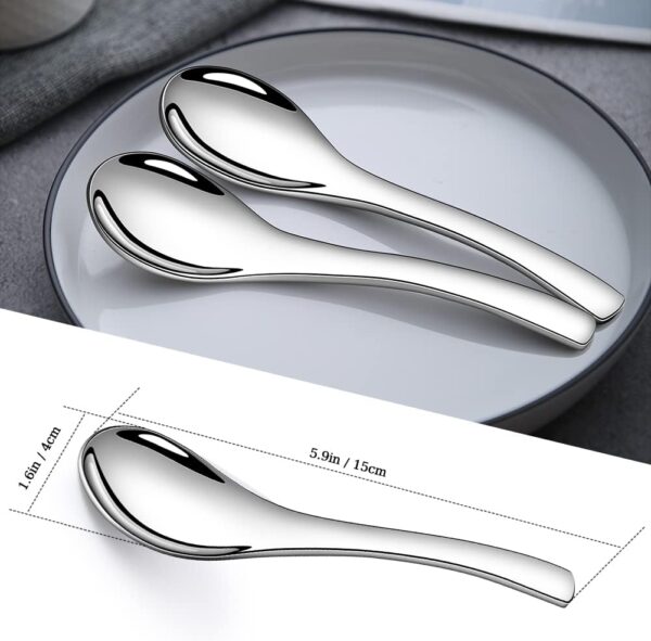 Soup Spoons, 6 Pieces Stainless Steel Korean Spoons, Soup Spoons, 6.3 inches Heavy Duty Thick Short Handle Ramen Spoons for Soup Cereals, Chinese Spoon