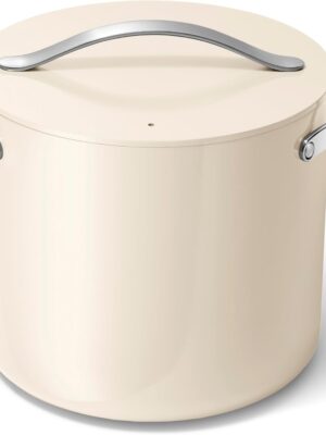 Caraway Stock Pot - 12 Qt Ceramic Coated Pot With Lid - Fee From Large Pot for Bigger Batches - Cream