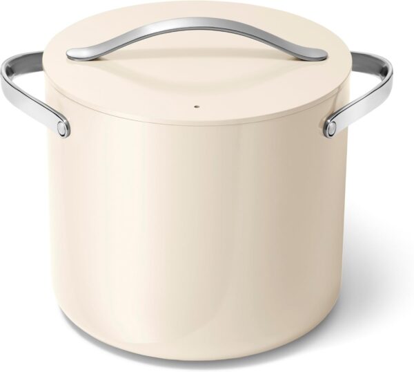 Caraway Stock Pot - 12 Qt Ceramic Coated Pot With Lid - Fee From Large Pot for Bigger Batches - Cream