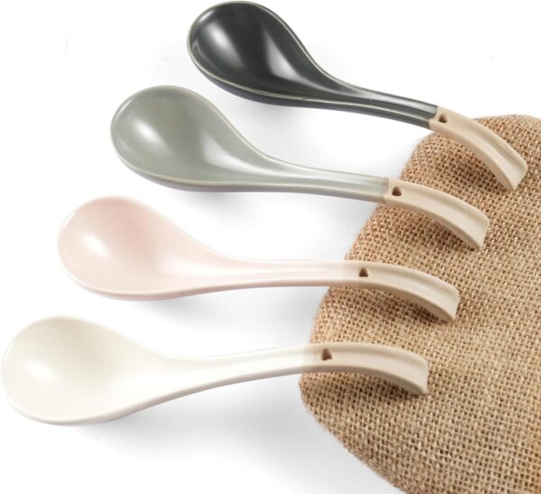 Ceramic Soup Spoon, with Long Handle Easy to Hold, Non-slip Bottom, for Japanese Ramen, Chinese and Vietnamese Wonton, Noodle Soup Spoons (V38)