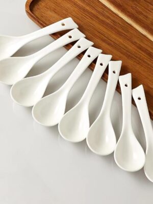 Ceramic Soup Spoons set of 8,  Soup Spoons, White Japanese Soup Spoon Sets for Soups, Oatmeal, Yogurt, Salad, Dessert, Ramen Pho, Chinese Wonton,Dumpling Miso, Dishwasher Safe