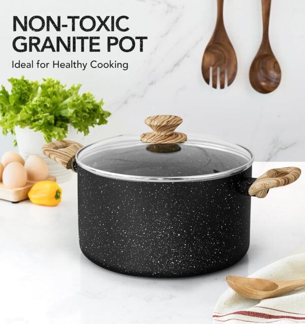 6 Quart Stock Pot with Lid, Nonstick Soup Pot with Lid, 6 Qt Cooking Pot Induction Compatible, Non Stick Pot with Stay-cool Handle, Nonstick Pot for Cooking, Black Granite