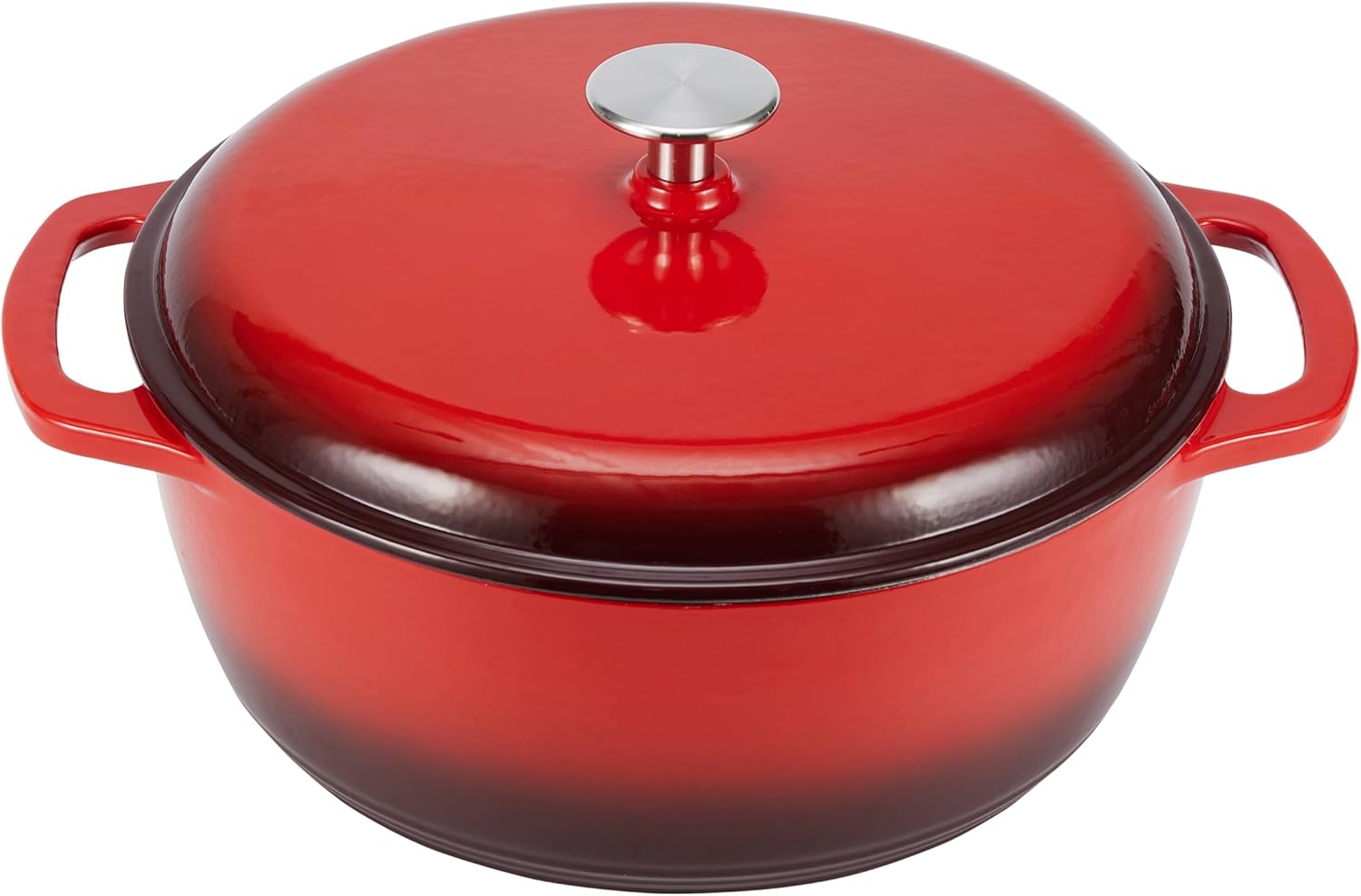 Cast Iron Dutch Oven Pot with Lid, Enameled, Round, Dual Handles, Heavy-Duty, Medium, 6-Quart, Red