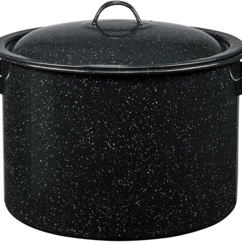 7.5-Quart Stew Pot with Glass Coating - Chip-Resistant, Non-Porous, Naturally Non-Stick Steel Core Pot for Even Heat Distribution - Great for Stews, Sous Vide Cooking (Speckled Black)