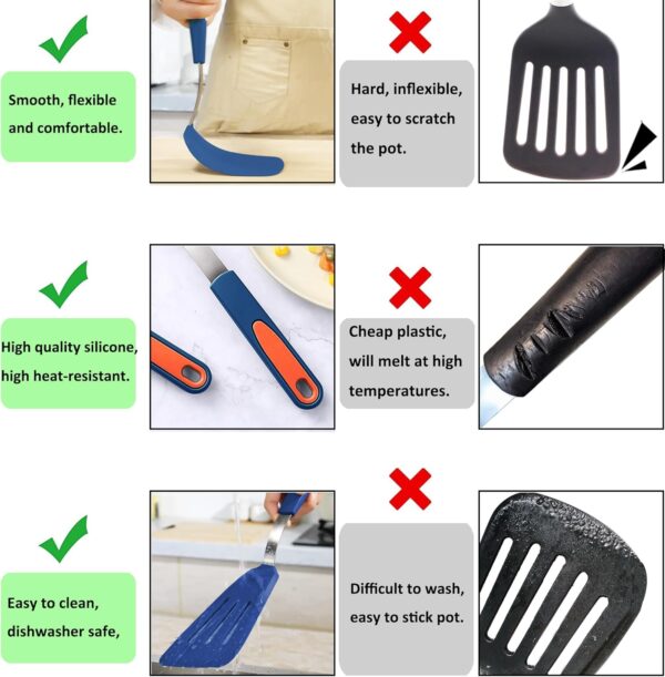 To encounter 2 Pieces Silicone Spatula set, Non-Stick Spatulas, Heat Resistant Silicone Cooking Flipper for Eggs, Fish, Pancakes, Navy Blue