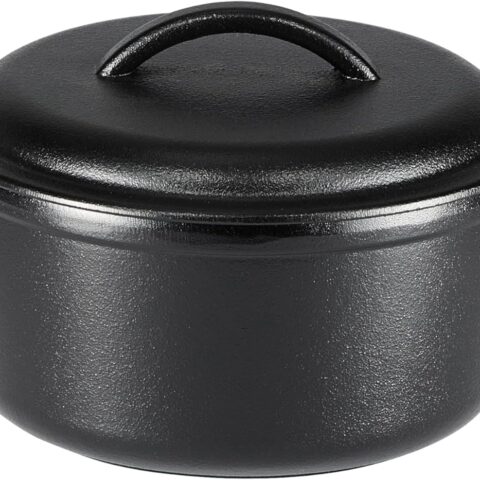 Round Pre-Seasoned Cast Iron Mini Dutch Oven Pot with Lid and Dual Handles, 2-Quart, Black