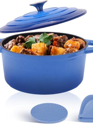 6QT Enameled Cast Iron Dutch Oven with Lid & Silicone Accessories, Round Dutch Oven Pot with Lid-Dual Handles, Oven Safe up to 500° F or on Stovetop, Kitchen Cookware for Bread Baking, Stew (Inner Black)