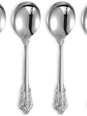 Gorgeous Round Soup Spoon, Set of 4, 18/10 Stainless Steel, Luxury Bouillon Spoon, Dishwasher Safe, Fine Mirror Polished (Silver)