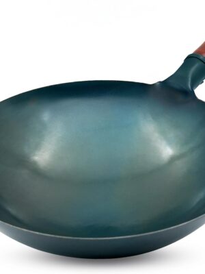 Carbon Steel Wok Traditional Hand Hammered Wok,14 Inch,Round Bottom(Roasted Blue)