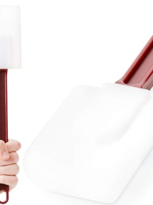 Restaurant Grade, Heavy Duty 14 In. Silicone Spatulas 2 Pack. Long, Heat Resistant Scraper Perfect for Nonstick Cookware. Best Red and White Flat Spatula for Making Eggs. Great Non Scratch Accessory