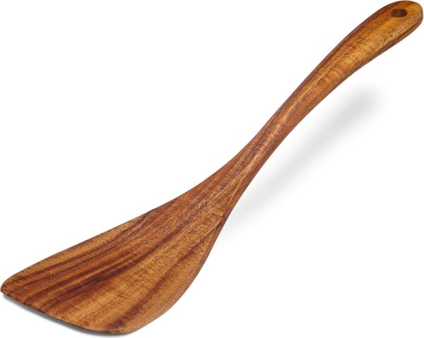 Wooden Spatula Nonstick Acacia Wood, Right Long Handle Flat Frying Spatulas Handmade for Kitchen Gifts, Ideal Cookware Utensils for Cooking Eggs, Fish, Pancakes