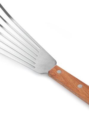 Wood Handle Fish Spatula, 6.5" Blade, Silver
