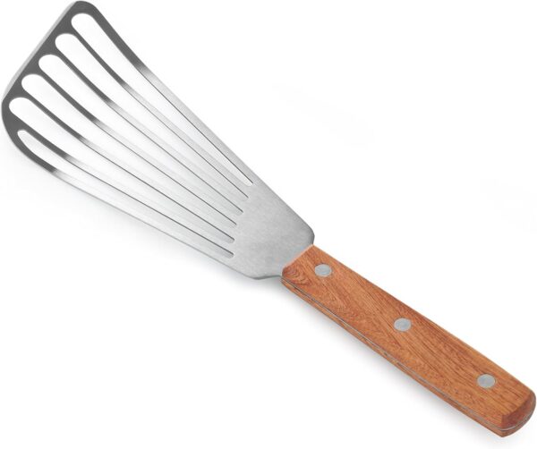 Wood Handle Fish Spatula, 6.5" Blade, Silver