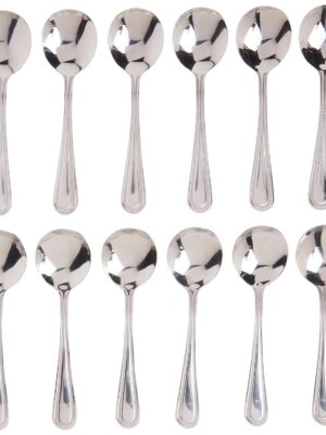 12-Piece Dots Bouillon Spoon Set, 18-0 Stainless Steel,Silver