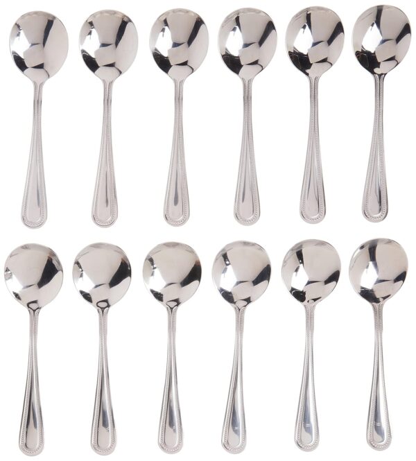12-Piece Dots Bouillon Spoon Set, 18-0 Stainless Steel,Silver